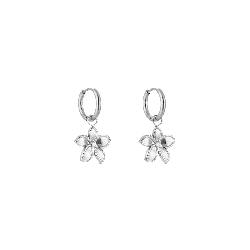 Luna Flower Hoops Silver
