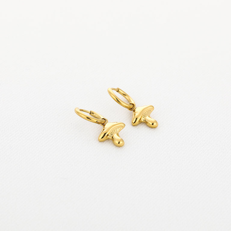 Mushroom Charm Hoops Gold