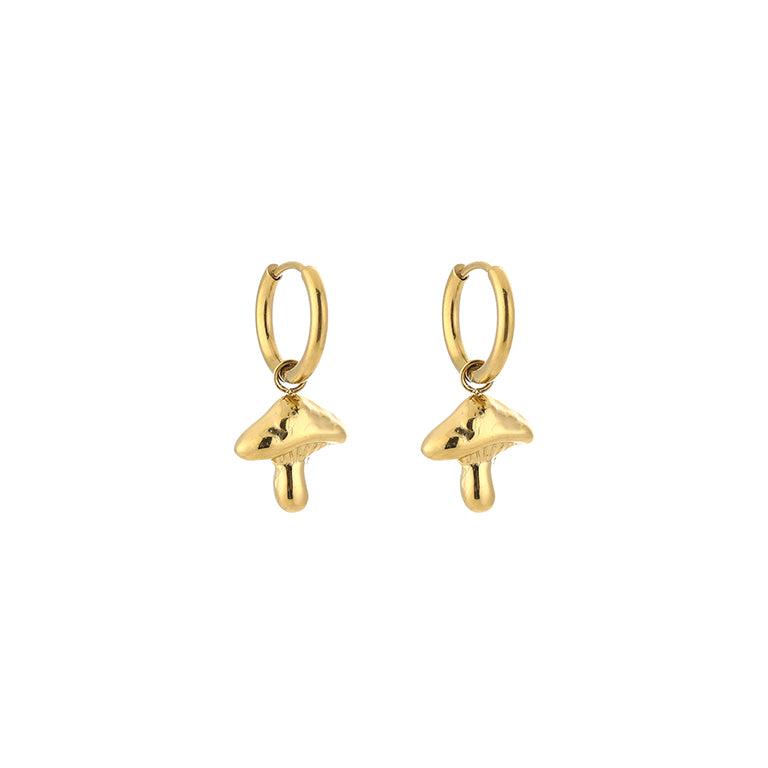 Mushroom Charm Hoops Gold